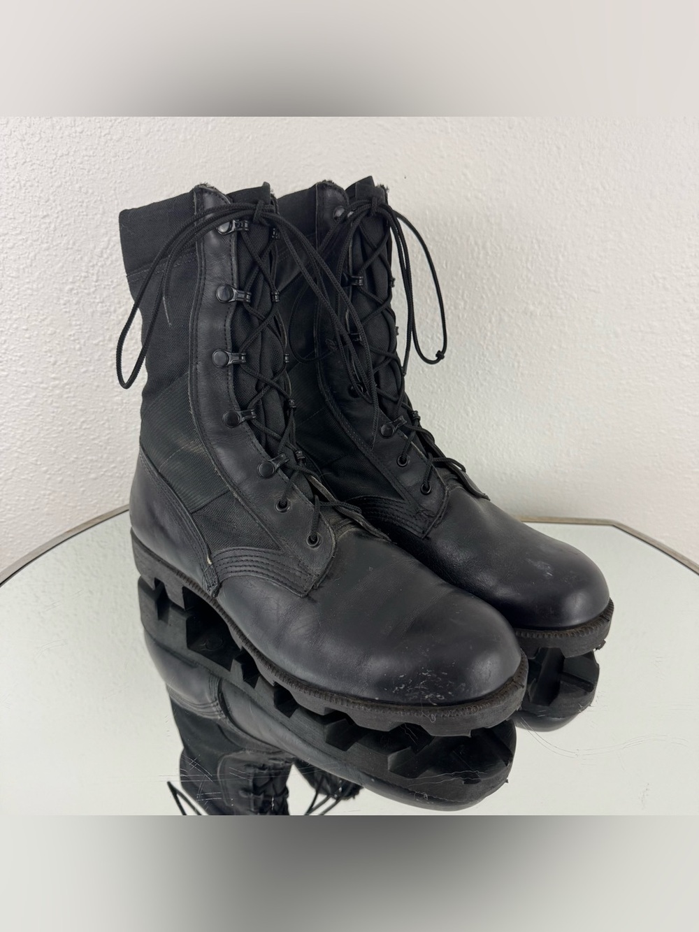 RO SEARCH Vintage 80s Mens Black Leather Lace Up Military Moto Army Combat Boots